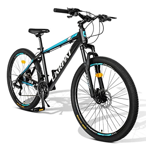 Vélos de montagnes : Carpat Sport VTT 26 pouces en aluminium 21 vitesses avec frein à disque et frein à disque pour adulte - Noir et bleu