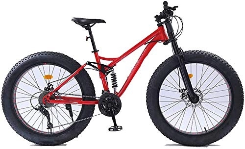 Vélos de montagnes : CHHD VTT, 26 inch Women VTT, Dual Disc Brake Fat Tire Mountain Trail Bike, Mountain Bike, Adjustable Seat Bicycle, High-Carbon Steel Frame, Red, 21 Speed