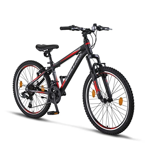 Vélos de montagnes : Chillaxx Bike Legend Premium en 24 et 26 pouces VTT en aluminium V-Brake Vélo pour garçons, filles, hommes et femmes - 21 vitesses - Vélo VTT en aluminium (26 pouces, noir et rouge)