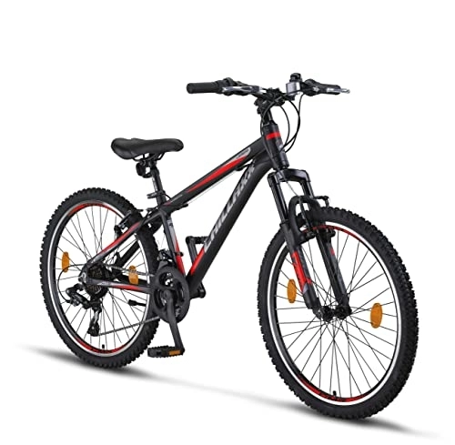 Vélos de montagnes : Chillaxx Bike Legend Premium en 24 et 26 pouces, VTT en aluminium V-Brake Vélo pour garçons, filles, hommes et femmes - 21 vitesses - Vélo VTT en aluminium (26 pouces, noir / rouge)
