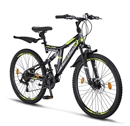 Vélos de montagnes : Chillaxx Vélo de montagne Falcon de qualité supérieure de 24 et 26 pouces - Vélo pour garçons, filles, femmes et hommes - Frein à disque - dérailleur à 21 vitesses - Suspension complète