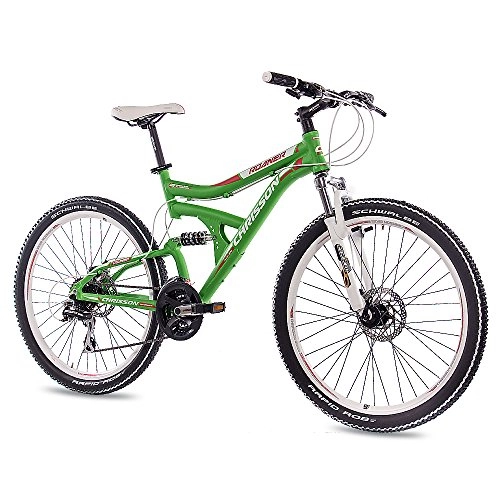 Vélos de montagnes : CHRISSON '26 pouces vtt en aluminium, VTT Vélo roaner Fully Unisexe avec 24 g Shimano 2 x Disque Vert Mat