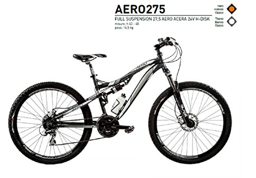 Vélos de montagnes : Cicli Puzone Vélo 27, 5 Aero Full Suspension Aluminium Modèle aero275 fabriqué en Italie, 43 cm