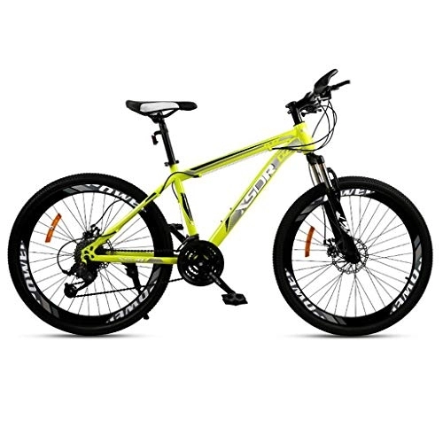Vélos de montagnes : Dsrgwe VTT, 26” Mountain Bike, Cadre en Acier au Carbone Mountain Bicycles, Double Disque de Frein et la Fourche Avant, 21 / 24 / 27-vitesse (Color : Yellow, Size : 24-Speed)