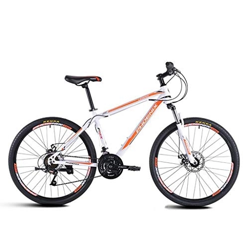 Vélos de montagnes : Dsrgwe VTT, Mountain Bike, en Acier au Carbone Cadre Bicycles Dur Queue, 26 Pouces Roue, Double Disque de Frein et la Fourche Avant, 21 Vitesse (Color : White+Orange)