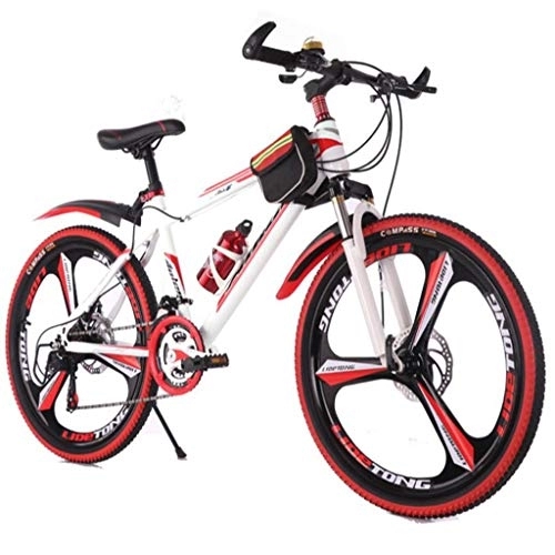 Vélos de montagnes : Dsrgwe VTT, VTT, 26inch Roues, Vélos Cadre en Acier, Suspension à Double Disque de Frein Avant et (Color : White+Red, Size : 24 Speed)