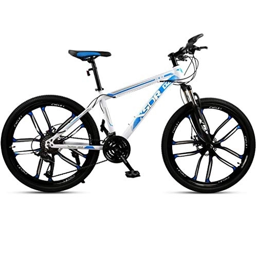 Vélos de montagnes : Dsrgwe VTT, VTT, Vélos Cadre en Acier au Carbone, Double Frein à Disque et Suspension Avant antichocs, 26inch Mag Wheel (Color : White+Blue, Size : 27-Speed)