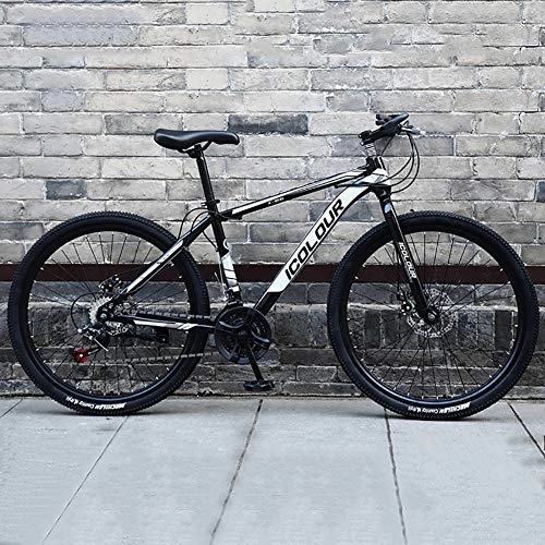 Vélos de montagnes : DULPLAY Haute-Acier De Carbone Hardtail Vélo De Montagne, Bike avec Réglable Mousse De Mémoire Siège, Hommes's Vélo VTT Noir Blanc 26" 21-Vitesse