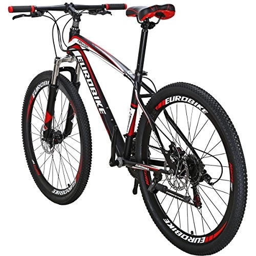 Vélos de montagnes : Eurobike Vélo de montagne, X1, 27, 5" 21 vitesses, VTT frein à disque (rouge)