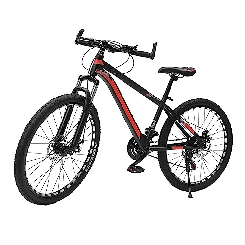 Vélos de montagnes : eusmeyusnt VTT 26 pouces en alliage d'aluminium, 21 vitesses, freins à disque avant et arrière, vélo unisexe avec poignées antidérapantes et roues résistantes à l'abrasion, noir + rouge
