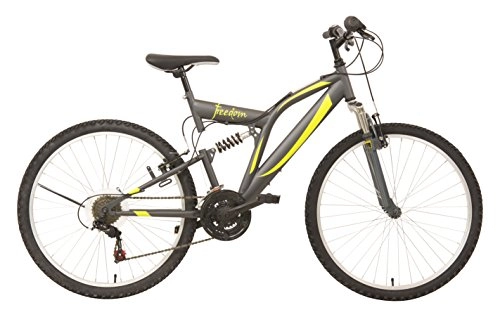 Vélos de montagnes : F.lli Schiano Freedom - VTT, 18 vitesses, tout suspendu, gris / vert fluoro, dérailleur Shimano, roue 26''