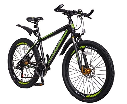 Vélos de montagnes : FLYing Vélo de Montagne 21 Vitesses Shimano - Léger - Cadre en Alliage d'aluminium - Frein à Disque, Homme, Vert / Noir