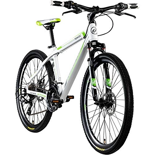 Vélos de montagnes : Galano Toxic 26 pouces VTT Hardtail VTT pour adolescent (Blanc / Vert / Noir, 46 cm)