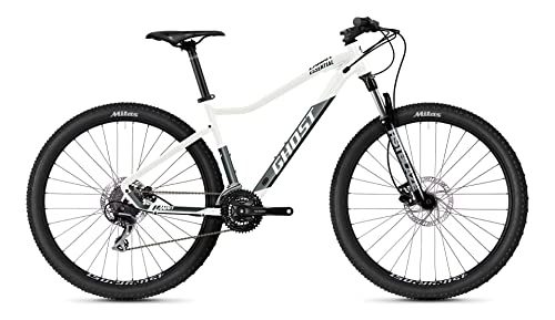 Vélos de montagnes : Ghost Lanao Essential 27.5R Vélo de montagne pour femme 2022 (M / 44 cm, blanc nacré / vert métallisé – brillant / mat)