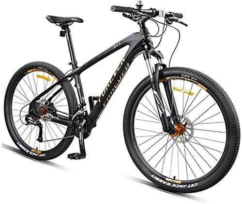 Vélos de montagnes : Hardtail Mountain Bike, 27, 5 pouces Big Wheels Mountain Trail Bike, cadre en fibre de carbone Hommes Femmes tout terrain VTT (Color : Gold)