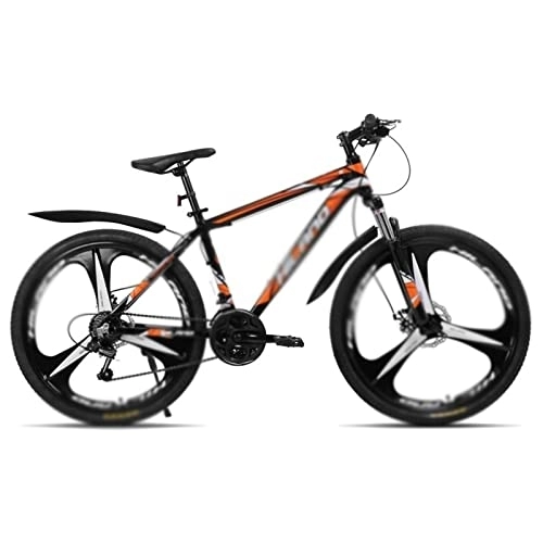 Vélos de montagnes : HESND zxc Vélos pour adultes 26 pouces 21 vitesses en alliage d'aluminium fourche de suspension vélo double frein à disque VTT et garde-boue (couleur : orange)