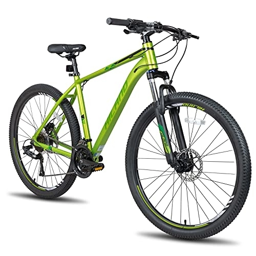 Vélos de montagnes : Hiland 27, 5 Pouces VTT Vélo de Montagne avec Cadre en Aluminium 27 Vitesses Frein à Disque Lock-Out Fourche Suspendue Noir / Vert / Gris