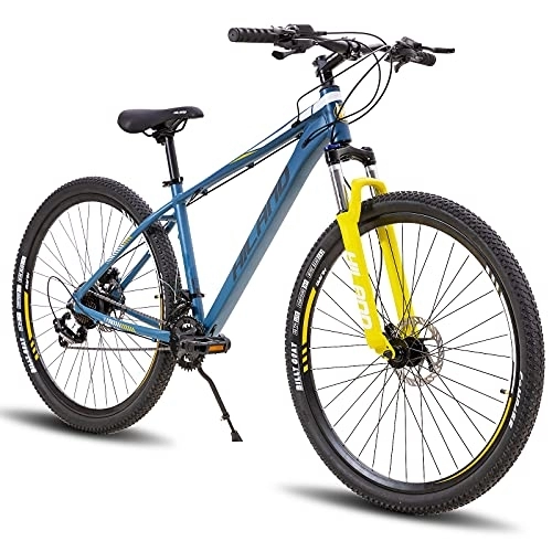 Vélos de montagnes : HILAND VTT Vélo de Montagne 29 Pouces en Aluminium avec Dérailleur Shimano 16 Vitesses, Vélo avec Fourche de Suspension et Frein à Disque Hydraulique 431 mm, Bleu