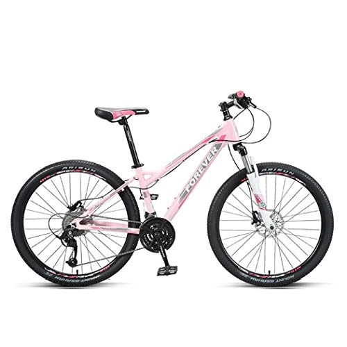 Vélos de montagnes : JLQWE Vélo VTT VTT, Vélos Unisexe 26 Pouces, Léger en Alliage D'aluminium Fream Double Disque Et Frein Avant Suspension, 27 Vitesses (Color : Pink)
