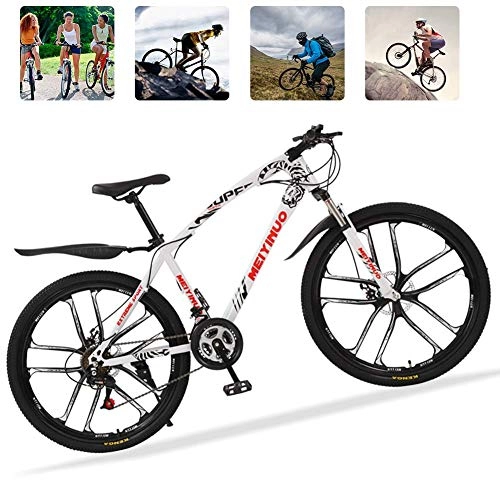 Vélos de montagnes : KaiKai M-Top 26" Hybride VTT 21 Vitesses vélos avec Freins à Disque, Fourche à Suspension, Route en Acier au Carbone vélo for Hommes / Femmes, Rouge, 3 Rayons (Color : White, Size : 3 Spokes)