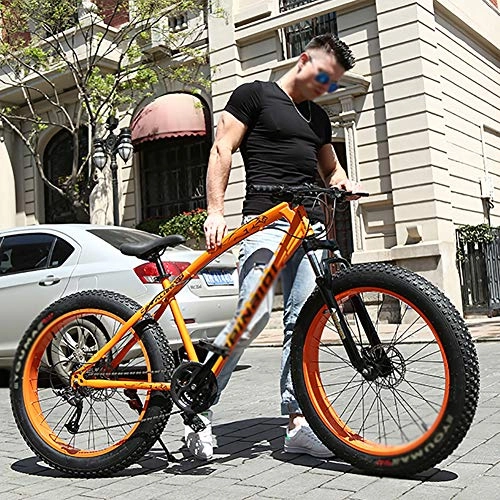 Vélos de montagnes : KKLTDI Freins à Double Disque Adulte Vélo VTT, 24 Pouces Pliage Graisse Vélo De Montagne, Big Tire Motoneige Bike pour Hommes Femmes Orange 24" 7-Vitesse
