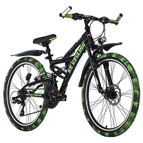 Vélos de montagnes : KS Cycling VTT ATB Fully 24'' Crusher Noir / Vert RH 36 cm Adulte Unisexe, 24 Zoll