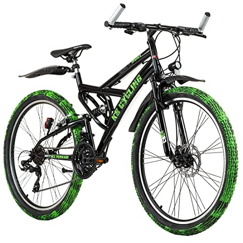 Vélos de montagnes : KS Cycling VTT Fully ATB 26" Crusher Noir / Vert RH 46 cm Adulte Unisexe, Zoll