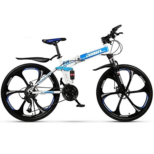 Vélos de montagnes : Le VTT masculin, système de double suspension avant et à l'arrière, système de double frein à disque, plus fort effet d'absorption des chocs, peut être plié, Bleu, 30 speed