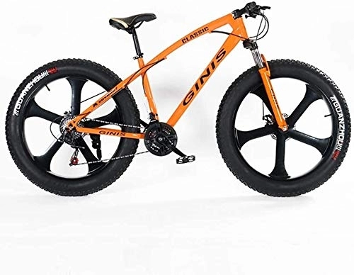Vélos de montagnes : Les adolescents Mountain Bikes, 21 vitesses 24 pouces Fat Tire vélo, Cadre en acier haute teneur en carbone Hardtail VTT avec double disque de frein, jaune, Spoke, Taille: 3 Spoke, (Color : Orange)