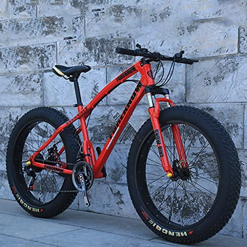 Vélos de montagnes : LHQ-HQ VTT 26" Fat Tire Adulte, 21 vitesses, suspension à fourche, cadre en acier à haute teneur en carbone, double frein à disque, charge 160 kg, convient pour une hauteur de 170-220 cm, rouge