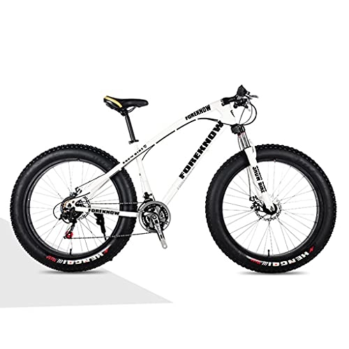 Vélos de montagnes : LHQ-HQ VTT 26" Fat Tire Adulte, 30 vitesses, suspension à fourche, cadre en acier à haute teneur en carbone, double frein à disque, charge 160 kg, convient pour une hauteur de 170-220 cm, blanc
