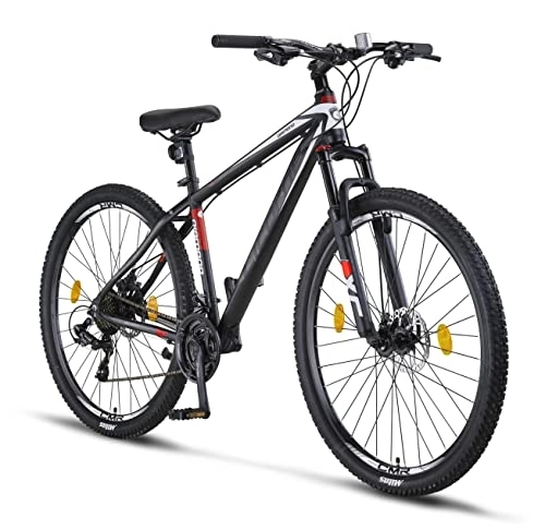 Vélos de montagnes : Licorne Bike Diamond Premium VTT Aluminium Vélo Garçon Fille Homme Femme - Dérailleur 21 Vitesses - Frein à disque Homme - Fourche avant réglable (29 Pouces, Noir et Blanc)
