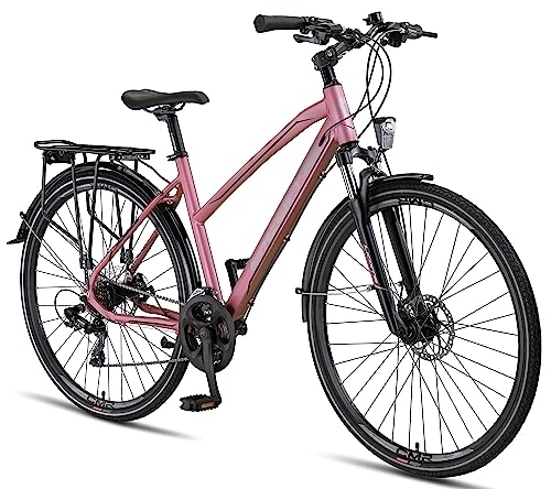 Vélos de montagnes : Licorne Bike Vélo de trekking de qualité supérieure - 28” - Frein à disque en aluminium - Pour garçons, filles, femmes et hommes - Dérailleur 21 vitesses - VTT - Vélo cross (femme, rose) Standard
