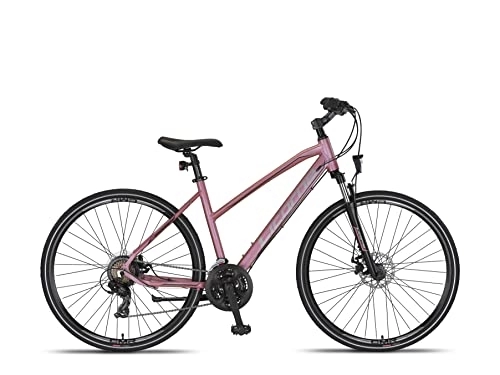 Vélos de montagnes : Licorne Bike Vélo de trekking de qualité supérieure Voyager dans un cadre en aluminium de 28 pouces, frein à disque pour garçons, filles, femmes et hommes – 21 vitesses – VTT – Crossbike (femme, rose)