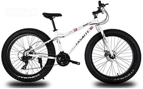 Vélos de montagnes : LUO Vélo, VTT pour adultes, double frein à disque Fat Tire Mountain Trail Bicycle, VTT semi-rigide, cadre en acier à haute teneur en carbone, roues de 26 pouces, blanc, 27 vitesses, blanc, 27 vitesses