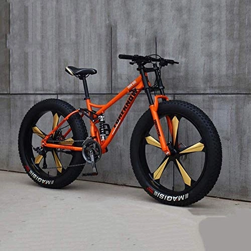 Vélos de montagnes : LYQZ Solide Vlo, VTT, 26 Pouces 7 / 21 / 24 / 27 Speed Bike, Hommes Femmes tudiant Vitesse Variable vlo, Fat Tire Mens Mountain Bike (Color : Orange, Size : 7 Speed)