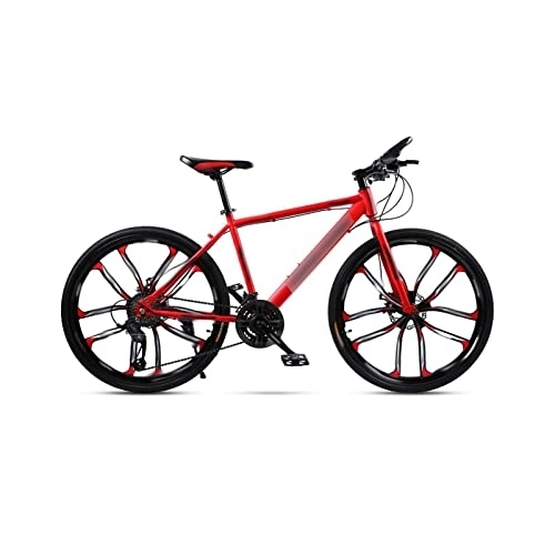 Vélos de montagnes : Mens Bicycle Mountain Bike Adult Men and Women Shock Absorber Single Wheel Speed Racing Disc Brake Off-Road Students (Color : White) (Red)