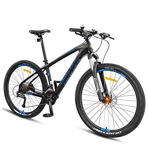 Vélos de montagnes : MJY VTT semi-rigide, 27, 5 pouces Big Wheels Mountain Trail Bike, cadre en fibre de carbone pour hommes, VTT tout terrain, or, Bleu, 27 vitesses