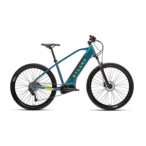 Vélos de montagnes : MYLAND Monviso 29" 100 mm 8 V Huiles Sport 500 Wh Bleu Taille M (eMTB Hardtail)