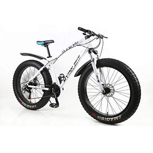 Vélos de montagnes : MYTNN Fatbike 26" 21 Vitesses Shimano Fat Tyre 2020 VTT 47 cm RH Bike Fat Bike Fat Bike, Cadre Blanc / Jantes Noires, 26
