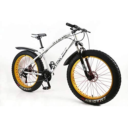 Vélos de montagnes : MyTNN Fatbike 26" 21 vitesses Shimano Fat Tyre 2020 VTT 47 cm RH Snow Bike Fat Bike (Argent / Or)