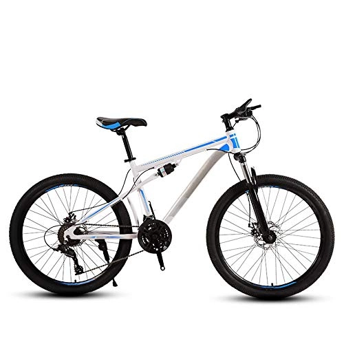 Vélos de montagnes : ndegdgswg VTT 24 / 26 pouces, blanc et bleu, double amortissement roue de rayons, vitesse variable, vélo de route 24" 27 vitesses