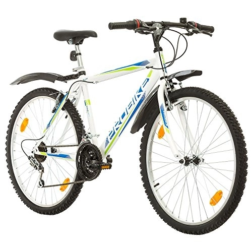 Vélos de montagnes : PROBIKE 26 Pouces VTT 18 Vitesses, Vélo Homme et Vélo Garçon, adapté de 165-183 cm (Blanc + Garde-Boue)