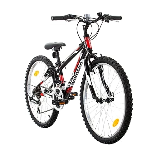 Vélos de montagnes : Probike Tempo Vélo VTT 24" Shimano avec cadre en aluminium 18 vitesses pour garçons, filles, convient à partir de 130 cm à 155 cm (noir / rouge, 279)