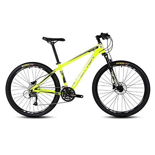 Vélos de montagnes : PXQ Adultes VTT Shimano M370-27 Vitesses Dual Line Disc Brake Off-Road Bike pour Hommes et Femmes en Alliage d'aluminium vélos avec Amortisseur 26 / 27, 5 Pouces, Yellow, 26"*17