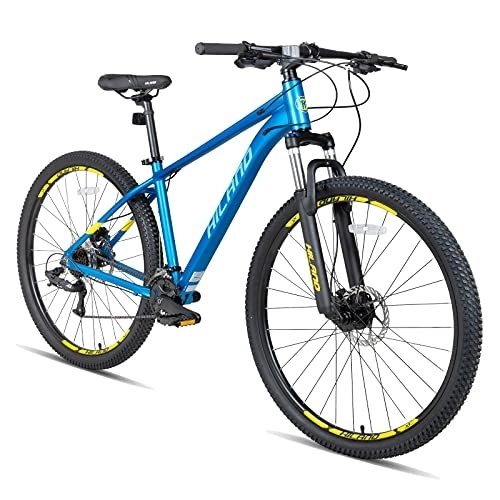 Vélos de montagnes : ROCKSHARK Hiland VTT 29 Pouces Hardtail Mountain Bike 431 mm Cadre en Aluminium MTB avec Frein à Disque Hydraulique et 16 Vitesses Vélo avec Fourche à Suspension Verrouillable Bleu…