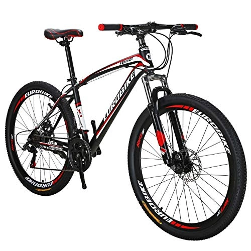 Vélos de montagnes : Roues VTT 27, 5 pour Hommes et Femmes Adultes VTT 21 Vitesses X1 (Noir Rouge)