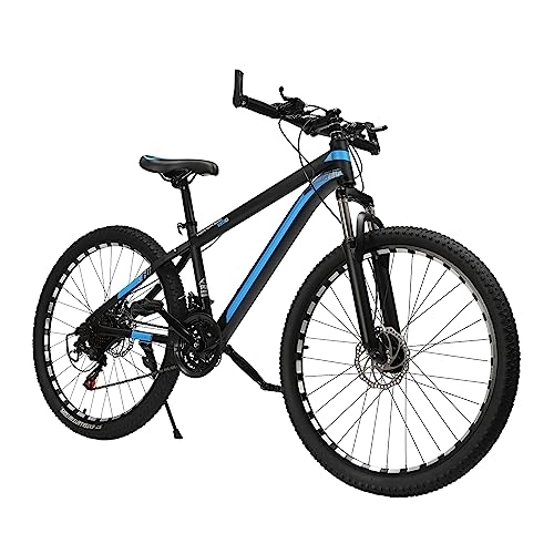 Vélos de montagnes : SABUIDDS VTT 26 pouces Fully MTB avec cadre en aluminium, 21 vitesses, double frein à disque, fourche à suspension pour garçons, filles, hommes et femmes, noir et bleu