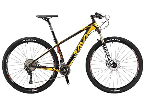 Vélos de montagnes : Sava Deck 700 27, 5 / 29 " - Vélo VTT en fibre de carbone, 22 vitesses, dérailleur Shimano Deore XT 8000, fourche Manitou, Nero & giallo, 29*19"