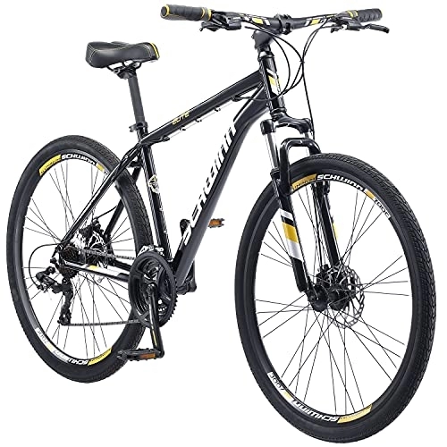 Vélos de montagnes : Schwinn GTX Elite Comfort Vélo hybride pour adulte pour homme et femme, double vélo de sport, roues 700c, cadre en aluminium de 45, 7 cm, gâchette à 24 vitesses, freins à disque mécaniques, noir / jaune